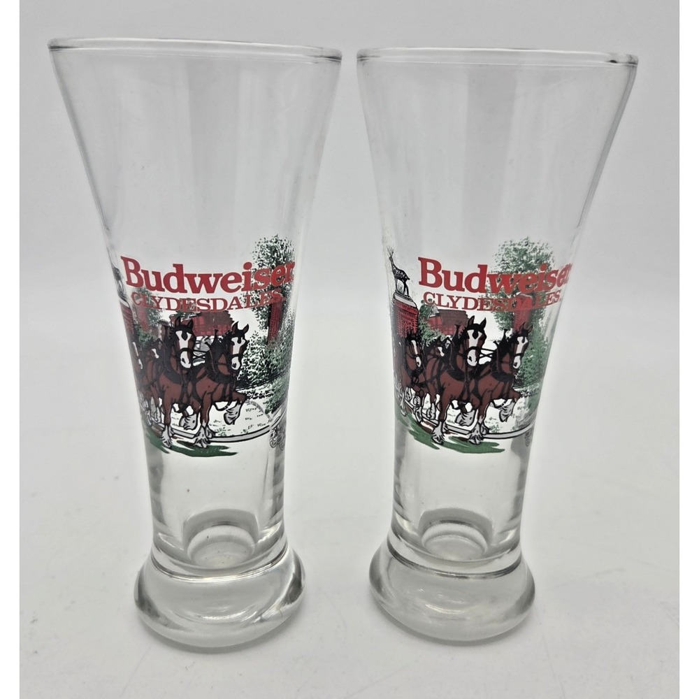 Budweiser Clydesdales Anheuser-Busch Pilsner Beer Glass 1991 Lot Of 2 Christmas